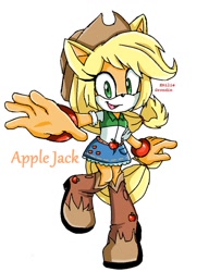 Size: 778x960 | Tagged: safe, artist:rileywv3, applejack, anthro, bracelet, clothes, crossover, equestria girls outfit, jewelry, simple background, solo, sonic the hedgehog (series), sonicified, style emulation