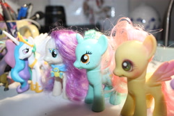 Size: 5184x3456 | Tagged: safe, artist:animadictsaiyuki, bon bon, fluttershy, lyra heartstrings, princess celestia, sweetie drops, brushable, custom, irl, photo, toy