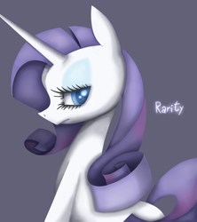 Size: 1280x1442 | Tagged: safe, artist:pakku-fangirl, rarity, pony, unicorn, colored pupils, cute, female, lidded eyes, mare, profile, purple background, raribetes, simple background, solo