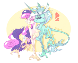 Size: 1834x1497 | Tagged: safe, artist:marbola, bon bon, lyra heartstrings, sweetie drops, earth pony, pony, unicorn, female, lesbian, lyrabon, mare, shipping, smiling