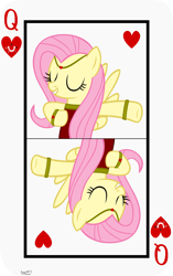 Size: 3809x6062 | Tagged: safe, artist:ironm17, part of a set, fluttershy, pegasus, pony, card, clothes, eyes closed, grin, jewelry, playing card, queen of hearts, smiling, solo, vector