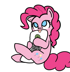 Size: 811x833 | Tagged: safe, artist:neuro, pinkie pie, oc, oc:anon, earth pony, human, pony, body pillow, female, hug, mare, mlem, no pupils, pillow, pillow hug, simple background, solo, tongue out, transparent background