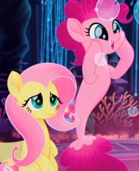 Size: 269x332 | Tagged: safe, screencap, fluttershy, pinkie pie, merpony, seapony (g4), my little pony: the movie, cropped, cute, diapinkes, duo, female, mare, seaponified, seapony fluttershy, seapony pinkie pie, species swap