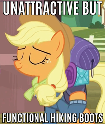 Size: 449x526 | Tagged: safe, edit, edited screencap, screencap, applejack, earth pony, pony, dungeons and discords, caption, meme, solo, text