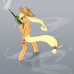 Size: 1000x1000 | Tagged: artist needed, safe, applejack, earth pony, pony, gun, solo, weapon