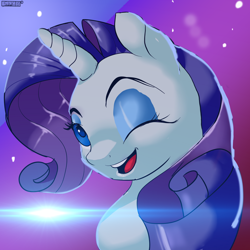 Size: 3508x3508 | Tagged: safe, artist:skyart301, rarity, pony, unicorn, bust, cute, female, mare, one eye closed, open mouth, portrait, raribetes, smiling, solo, wink