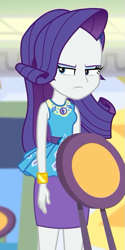 Size: 359x720 | Tagged: safe, screencap, rarity, better together, equestria girls, holidays unwrapped, canterlot mall, chair, clothes, cropped, dashing through the mall, geode of shielding, magical geodes, rarity is not amused, skirt, unamused