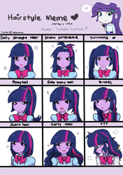 Size: 634x900 | Tagged: safe, artist:ayachiichan, derpibooru import, rarity, sci-twi, twilight sparkle, twilight sparkle (alicorn), alicorn, equestria girls, alternate hairstyle, hair style meme, meme