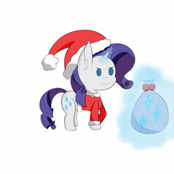 Size: 3300x3300 | Tagged: safe, artist:iceflare0714, rarity, pony, unicorn, christmas, clothes, costume, glowing horn, hat, holiday, horn, padoru, santa costume, santa hat, solo
