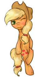 Size: 1296x2500 | Tagged: safe, artist:irissbliss, applejack, earth pony, pony, blushing, one eye closed, simple background, solo, transparent background, wink