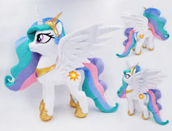 Size: 1876x1428 | Tagged: safe, artist:epicrainbowcrafts, princess celestia, alicorn, pony, female, hoof shoes, horn, irl, jewelry, mare, necklace, photo, plushie, regalia, spread wings, standing, tiara, wings