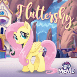 Size: 300x300 | Tagged: safe, angel bunny, fluttershy, pony, my little pony: the movie, animated, cute, gif, my little pony logo, official, pirate fluttershy, seaponified, seapony fluttershy, shyabetes, species swap, transformation, wing twitch