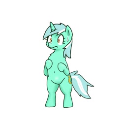 Size: 600x600 | Tagged: safe, artist:kushina13, lyra heartstrings, pony, unicorn, bipedal, female, mare, simple background, solo, sweat, sweatdrop, white background