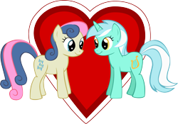 Size: 2174x1518 | Tagged: safe, artist:oceanbreezebrony, bon bon, lyra heartstrings, sweetie drops, pony, female, heart, lesbian, lyrabon, shipping, simple background, transparent background