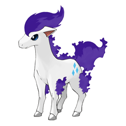 Size: 630x630 | Tagged: safe, artist:pokemoncoloursplash, rarity, pony, unicorn, crossover, mane of fire, palette swap, pokémon, ponyta, purple fire, recolor, simple background, solo, white background