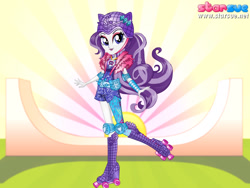 Size: 800x600 | Tagged: safe, artist:user15432, rarity, human, equestria girls, friendship games, clothes, dressup game, elbow pads, helmet, jewelry, knee pads, leggings, necklace, ponied up, roller derby, roller skates, rollerblades, sporty style, starsue