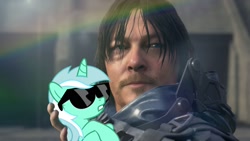 Size: 1728x972 | Tagged: safe, lyra heartstrings, human, pony, death stranding, sam porter bridges, spoilers for another series, sunglasses, video game