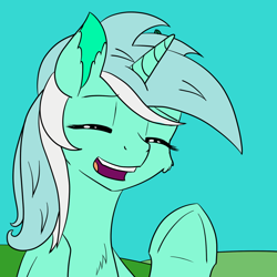 Size: 1000x1000 | Tagged: safe, artist:mindstormproductions, lyra heartstrings, pony, unicorn, bust, chest fluff, eyes closed, female, mare, open mouth, portrait, smiling, solo, waving