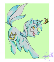 Size: 1578x1813 | Tagged: safe, artist:lechu-zaz, lyra heartstrings, butterfly, pony, cute, lyrabetes, solo, traditional art