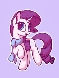 Size: 600x800 | Tagged: safe, artist:lollipony, rarity, pony, unicorn, clothes, commission, cute, ear fluff, female, mare, purple background, raribetes, scarf, simple background, smiling, solo