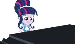 Size: 2985x1764 | Tagged: safe, artist:nadiponyartist, derpibooru import, twilight sparkle, twilight sparkle (alicorn), alicorn, equestria girls, friendship through the ages, rainbow rocks, alternate hairstyle, clothes, dress, piano, simple background, smiling, solo, transparent background