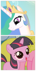 Size: 760x1500 | Tagged: safe, edit, edited screencap, screencap, princess celestia, twilight sparkle, alicorn, pony, season 1, the cutie mark chronicles, canterlot, close-up, cropped, cute, dawn, female, filly, filly twilight sparkle, happy, memory, open mouth, smiling, solo focus, summer sun celebration, sunrise, twiabetes, wide eyes, younger