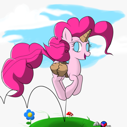 Size: 1024x1024 | Tagged: safe, artist:genericmlp, pinkie pie, pony, fake horn, fake wings, partycorn, pronking, solo