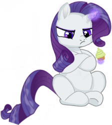 Size: 387x432 | Tagged: safe, artist:dashybestpony, rarity, pony, unicorn, cupcake, diet, female, food, mare, purple eyes, simple background, sitting, wrong eye color