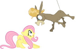 Size: 2212x1429 | Tagged: safe, artist:samueljcollins1990, cranky doodle donkey, fluttershy, pegasus, pony, angry, shocked, simple background, white background, yelling