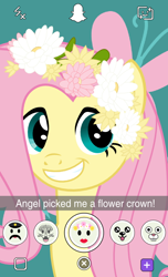 Size: 438x720 | Tagged: safe, artist:vinylbecks, fluttershy, pegasus, pony, cute, female, mare, shyabetes, snapchat, snapchat filter, solo