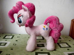 Size: 1067x800 | Tagged: safe, artist:catyblackcat, pinkie pie, earth pony, pony, irl, photo, plushie, solo, tongue out