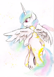 Size: 2409x3437 | Tagged: safe, artist:mashiromiku, princess celestia, alicorn, pony, cheongsam, chinese new year, clothes, traditional art, watercolor painting