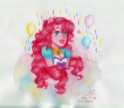 Size: 2722x2389 | Tagged: safe, artist:milaookami, pinkie pie, equestria girls, balloon, high res, pony ears, solo, traditional art