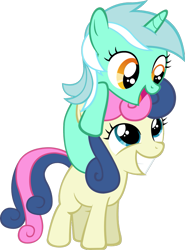 Size: 769x1039 | Tagged: safe, artist:artpwny, bon bon, lyra heartstrings, sweetie drops, earth pony, unicorn, female, filly, grin, happy, lesbian, looking at each other, lyrabon, open mouth, shipping, simple background, smiling, transparent background