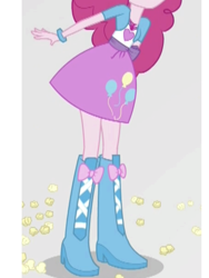 Size: 1536x2048 | Tagged: safe, screencap, pinkie pie, equestria girls, mirror magic, spoiler:eqg specials, boots, clothes, food, geode of sugar bombs, high heel boots, magical geodes, mirror world, pictures of legs, popcorn, shoes, skirt