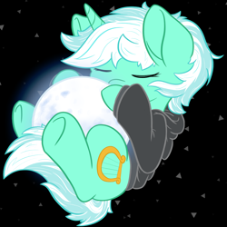 Size: 1000x1000 | Tagged: safe, artist:midknighterratum404, lyra heartstrings, pony, unicorn, fanfic:background pony, clothes, cute, eyes closed, female, hoodie, lyrabetes, mare, moon, simple background, solo, tangible heavenly object, underhoof