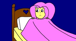 Size: 1374x748 | Tagged: safe, artist:samueljcollins1990, fluttershy, equestria girls, bed, cute, quilt, scared