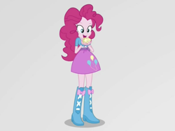 Size: 2048x1536 | Tagged: safe, screencap, pinkie pie, equestria girls, mirror magic, spoiler:eqg specials, balloon, boots, bracelet, clothes, cute, food, high heel boots, jewelry, mirror world, open mouth, popcorn, skirt, solo