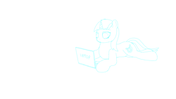 Size: 1920x1080 | Tagged: safe, artist:astralr, lyra heartstrings, pony, unicorn, computer, female, laptop computer, lineart, mare, monochrome, prone, solo