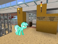 Size: 2048x1536 | Tagged: safe, artist:scourge707, edit, editor:topsangtheman, lyra heartstrings, pony, unicorn, airport, boeing 777, lufthansa, minecraft, unamused