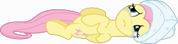 Size: 25988x6400 | Tagged: safe, artist:parclytaxel, fluttershy, pegasus, pony, filli vanilli, .svg available, absurd resolution, crying, female, mare, on back, simple background, solo, the absurdest of res, towel, transparent background, vector