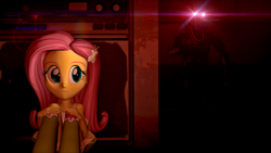 Size: 1920x1080 | Tagged: safe, artist:hexblaster, fluttershy, equestria girls, 3d, clothes, five nights at freddy's, five nights at freddy's 4, hiding, nightmare foxy, source filmmaker, tanktop