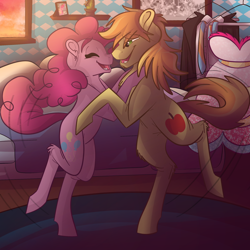 Size: 2048x2048 | Tagged: safe, artist:percy-mcmurphy, braeburn, pinkie pie, earth pony, pony, braepie, clothes, dress, duo, female, happy, male, mare, shipping, smiling, stallion, straight