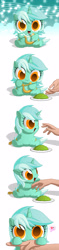 Size: 1000x4208 | Tagged: safe, artist:berrypawnch, lyra heartstrings, pony, baby, baby pony, berrypawnch is trying to murder us, cute, disembodied hand, event horizon of cuteness, hand, heart, looking at you, lyrabetes, offscreen character, offscreen human, open mouth, pictogram, smiling, speech bubble, that pony sure does love hands, weapons-grade cute