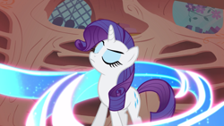 Size: 2880x1620 | Tagged: safe, screencap, rarity, pony, unicorn, sonic rainboom (episode), eyes closed, female, golden oaks library, magic, mare