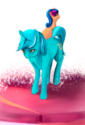 Size: 738x1080 | Tagged: safe, artist:netkarma, bon bon, lyra heartstrings, sweetie drops, earth pony, pony, unicorn, abstract background, duo, female, mare, music notes