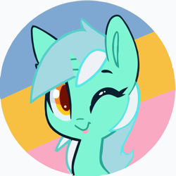 Size: 1953x1953 | Tagged: source needed, safe, artist:meekcheep, lyra heartstrings, unicorn, ;p, bust, female, happy, looking at you, mare, one eye closed, portrait, tongue out, wink