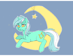 Size: 1666x1294 | Tagged: safe, artist:haruhi-il, lyra heartstrings, pony, unicorn, crescent moon, female, moon, solo, stars, tangible heavenly object