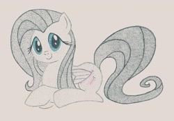 Size: 3400x2364 | Tagged: safe, artist:thestipplebrony, fluttershy, pegasus, pony, pointillism, prone, solo, stipple, traditional art