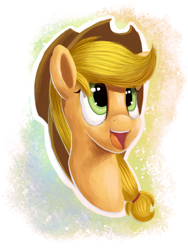 Size: 1024x1361 | Tagged: safe, artist:camyllea, applejack, earth pony, pony, bust, open mouth, portrait, solo